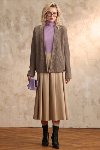 Camel Mixed Texture Cardigan