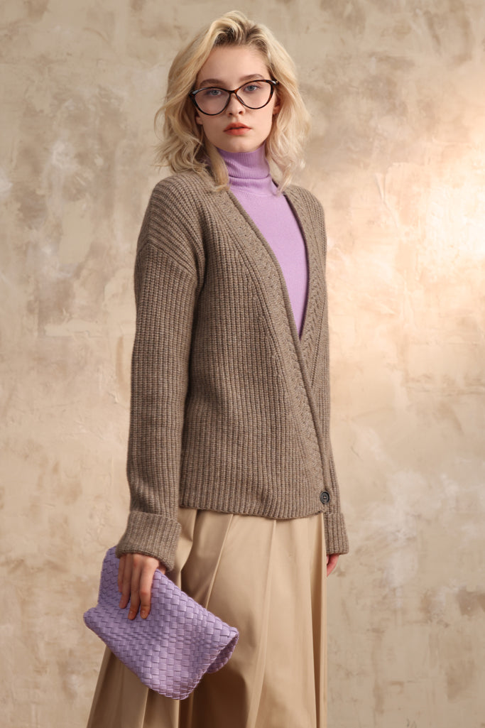 Camel Mixed Texture Cardigan