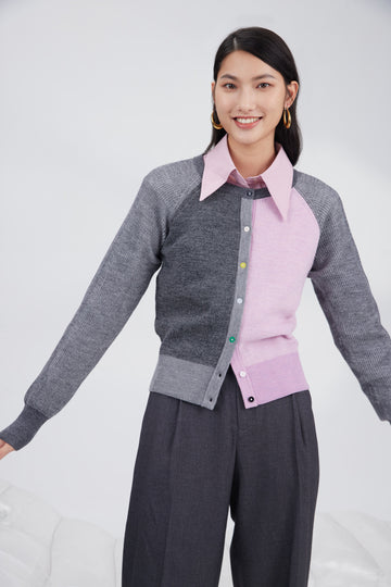 Merino color plaiting cardigan