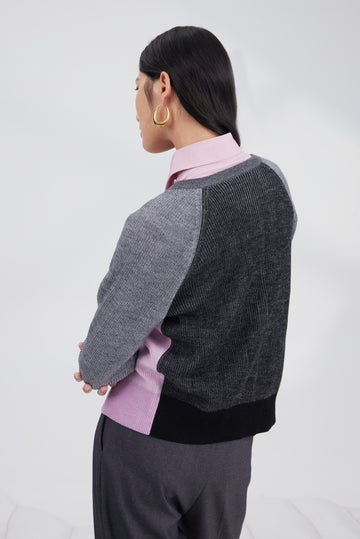 Merino color plaiting cardigan