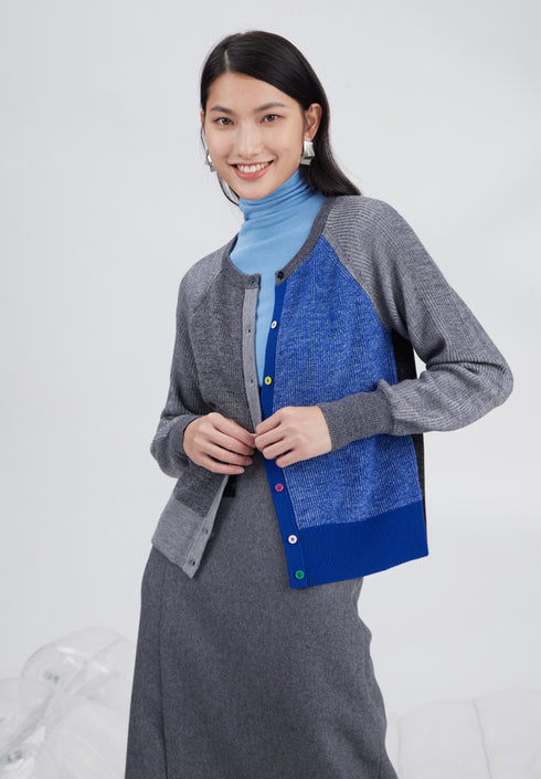 Merino color plaiting cardigan
