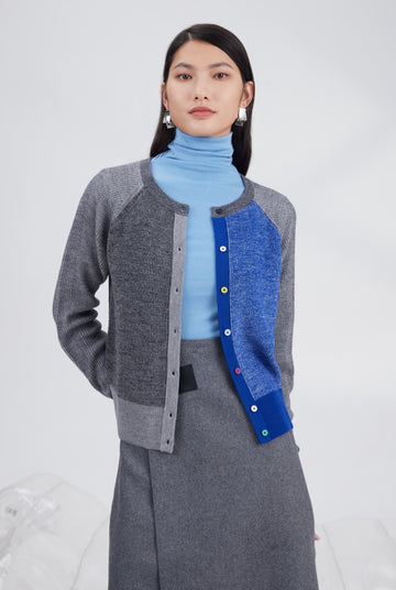 Merino color plaiting cardigan