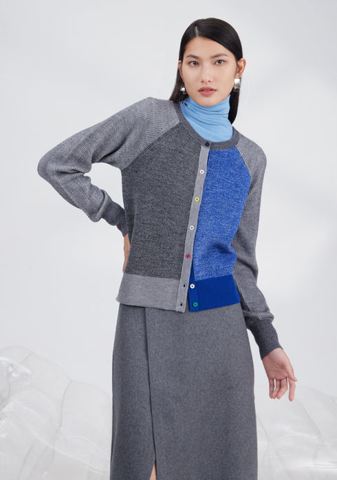 Merino color plaiting cardigan