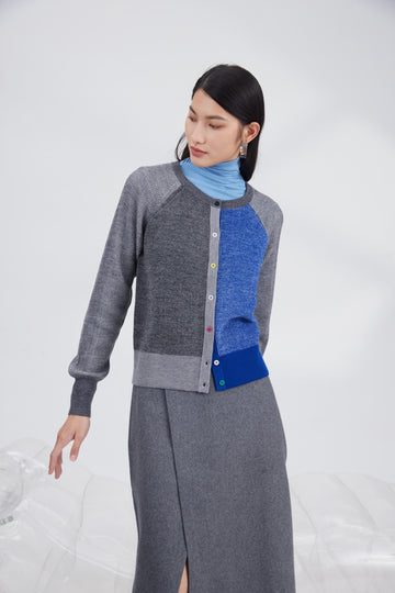 Merino color plaiting cardigan