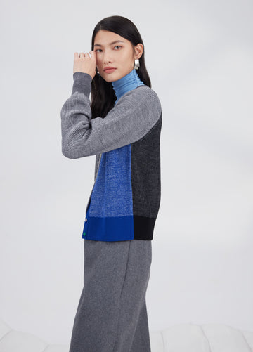 Merino color plaiting cardigan