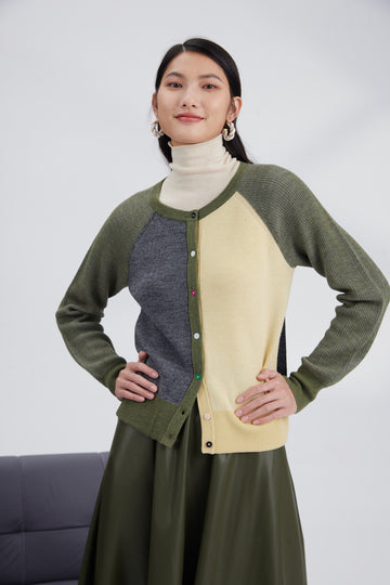 Merino color plaiting cardigan
