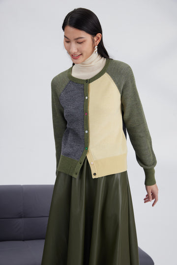 Merino color plaiting cardigan