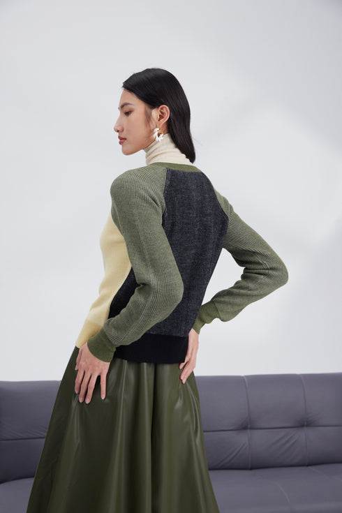 Merino color plaiting cardigan