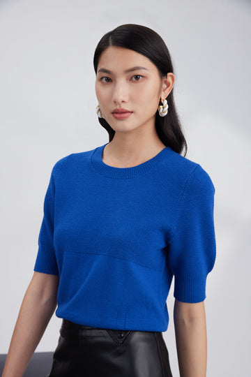 shortsleeve jumper, knitted jumper, round neck, bolloonie, luxury sweater, blue sweater
