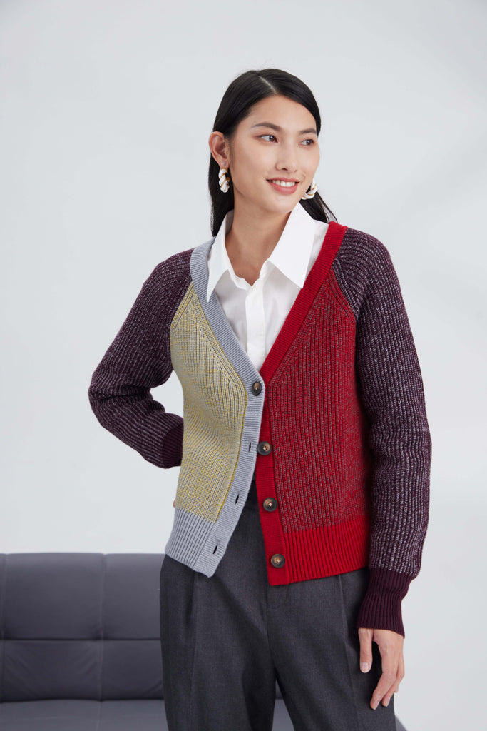 Heavy-knits merino color plaiting cardigan