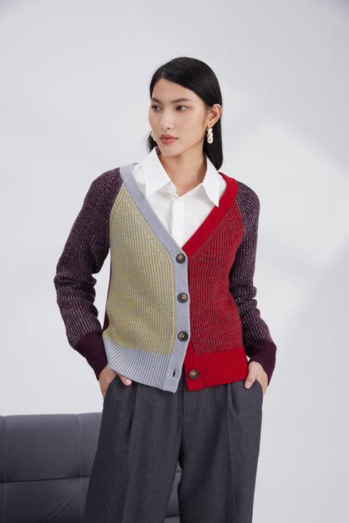 Heavy-knits merino color plaiting cardigan