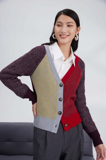 Heavy-knits merino color plaiting cardigan