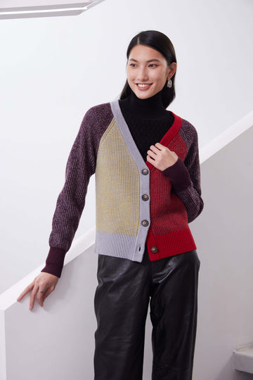 Heavy-knits merino color plaiting cardigan