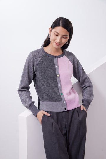Merino color plaiting cardigan